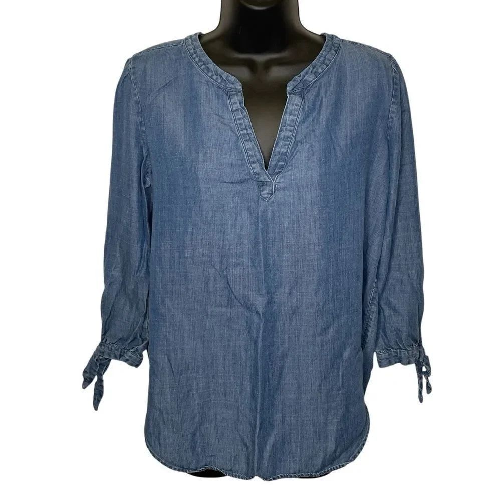 Ann Taylor LOFT Chambray Long Sleeve Blouse Top Size XS